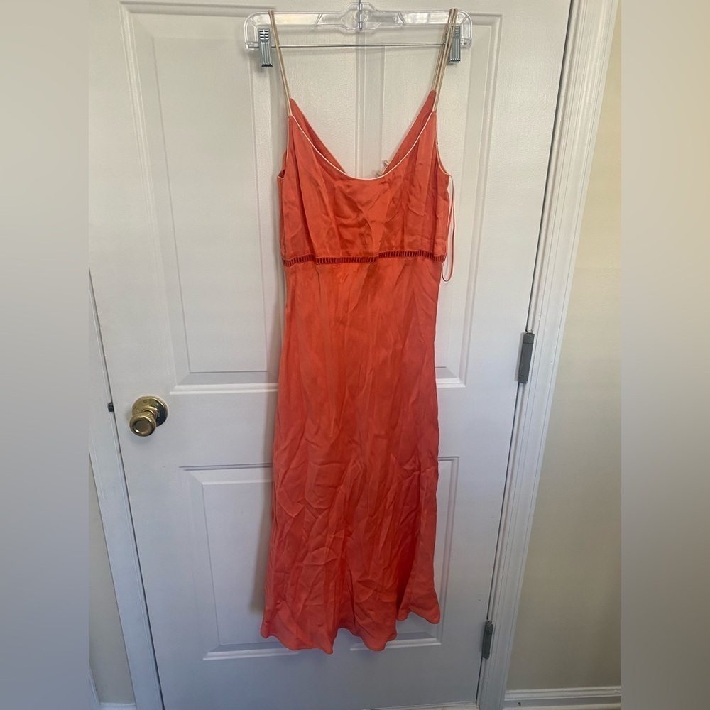 Richard S Radcliffe Clerkenwell Contrast Midi Dress Peach 4 Flowy Romantic - Picture 9 of 9